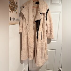 Xolani Faux Leather Patch Sherpa Coat